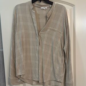 Vince Beige Plaid Long Sleeve Blouse